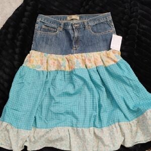 Old Navy Blue and Cream A-Line Midi Skirt Resort Wear